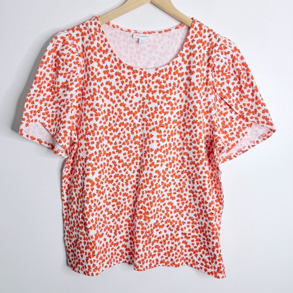 NWOT Charter Club Women Floral Top Tulip Sleeves XXL White Orange‎ Cottagecore